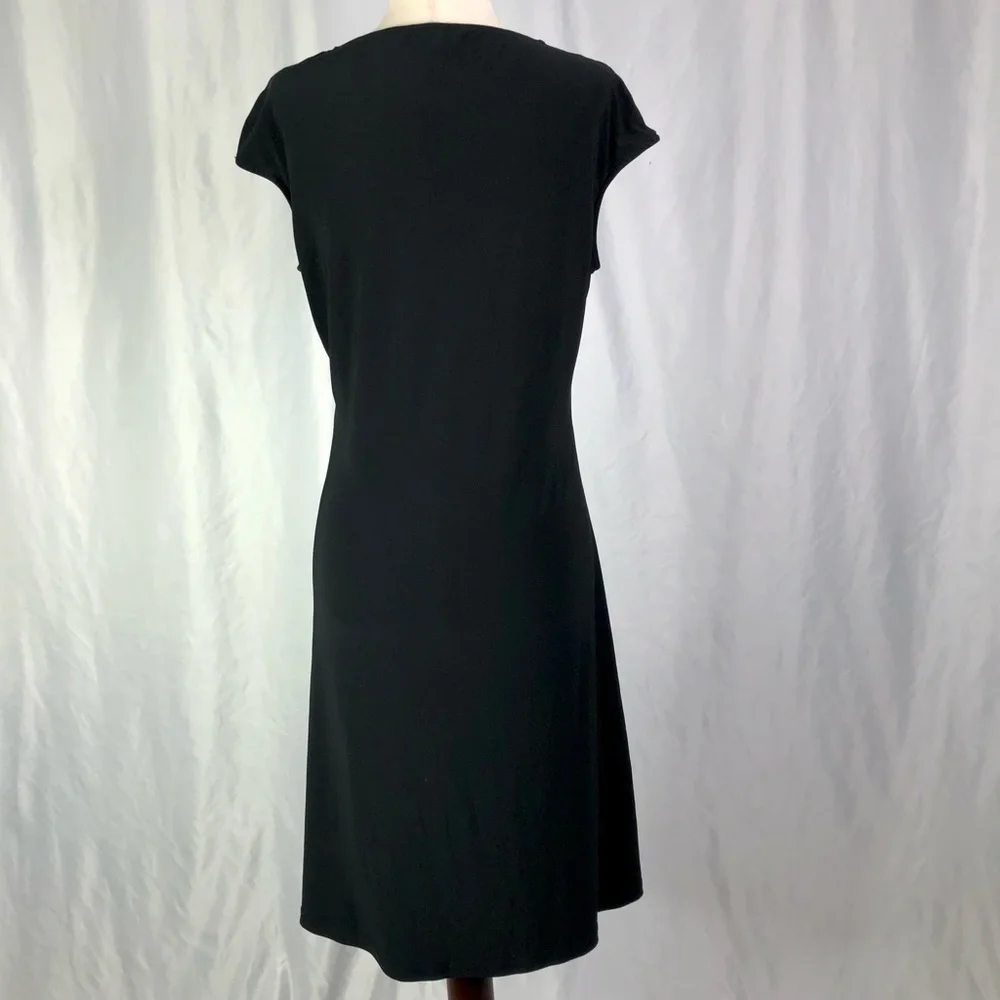 Samuel Dong pleated chiffon front dress stretch jersey cap sleeve black white M - Picture 5 of 10